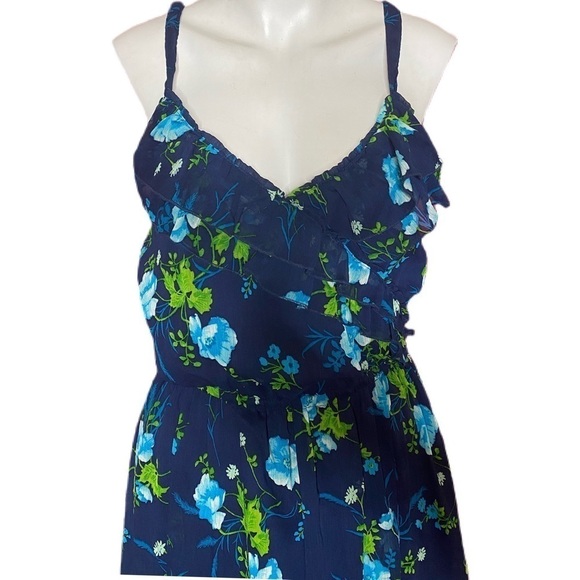 Hollister Pinafore Dress Flower Pattern Blue Green - Picture 3 of 10